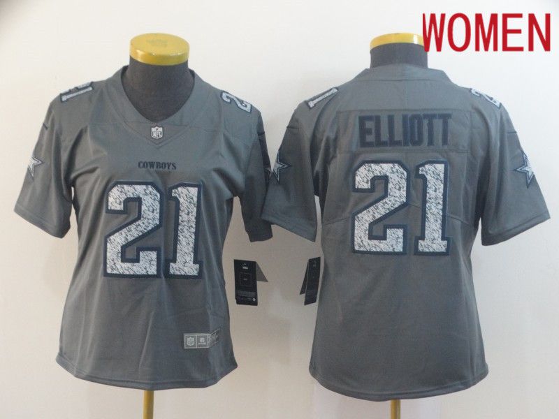Women Dallas cowboys #21 Elliott Nike Teams Gray Fashion Static  Limited NFL Jerseys->women nfl jersey->Women Jersey